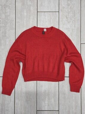 NWOT H&M Divided Red Ribbed Cropped Pullover Sweater